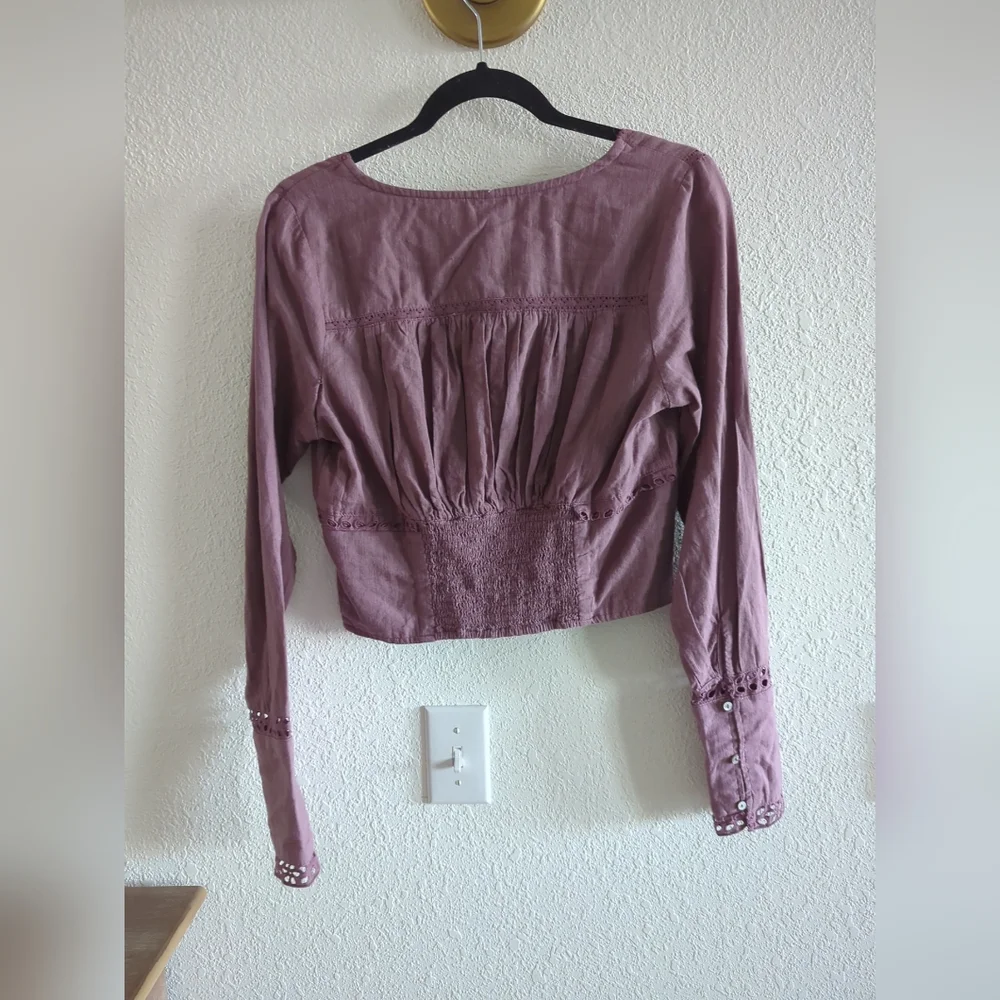 NWT Free People Joi Eyelet Crop Blouse in Roan Rouge Size Small $88